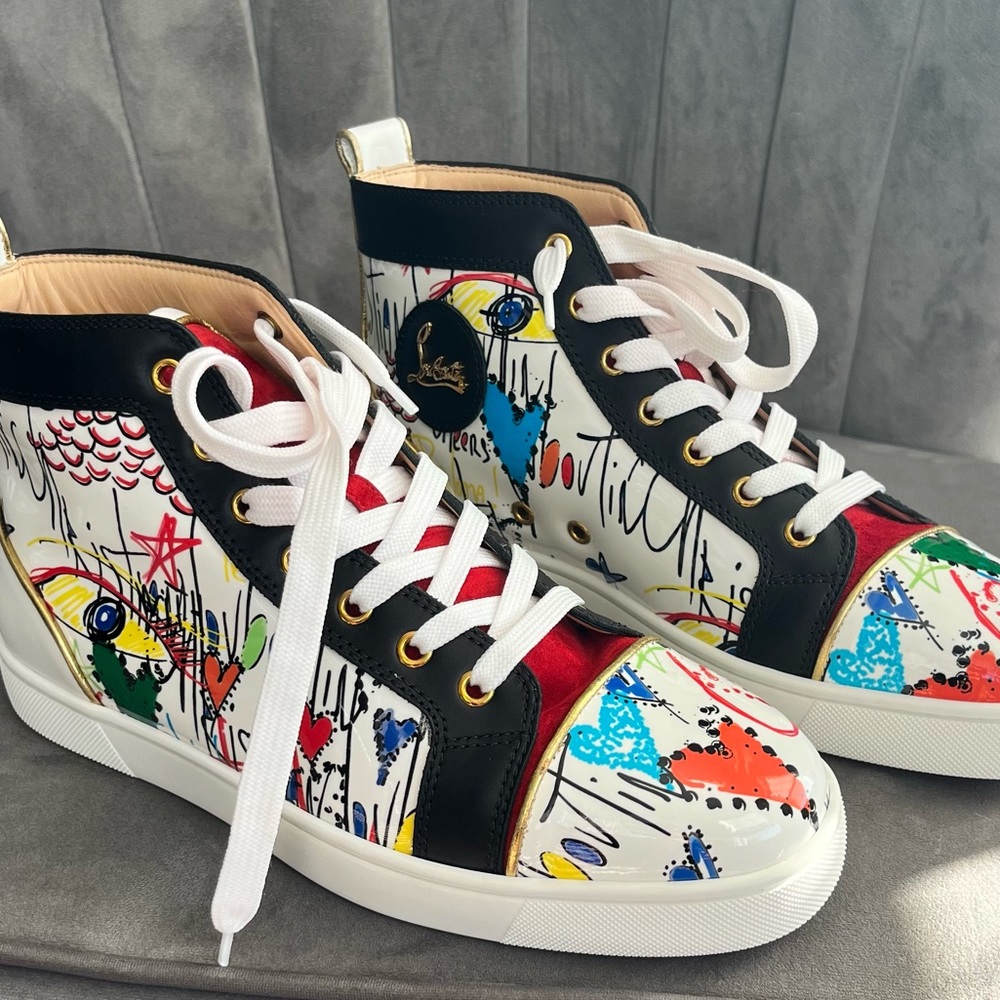 NWOT Christian Louboutin Men’s Patent Leather & Suede High Top Sneaker Size 41